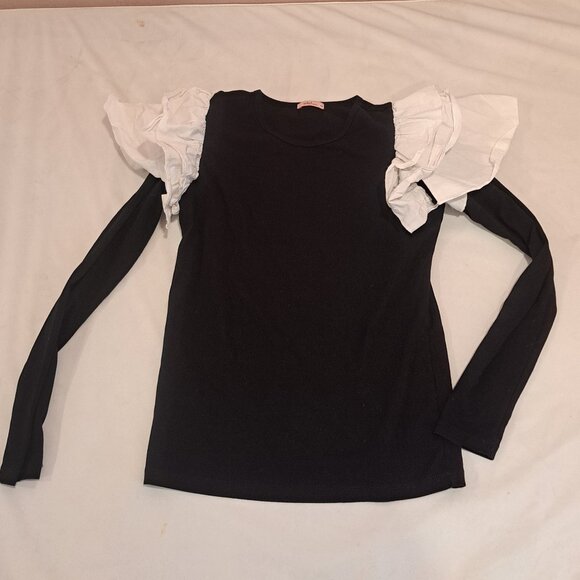 Black T-Shirt with Ruffles - Picture 1 of 1